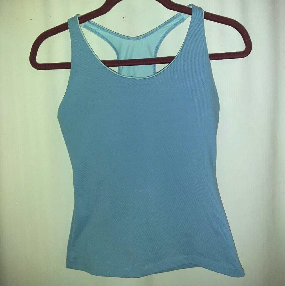 Prana two-tone blue racerback fitted workout top